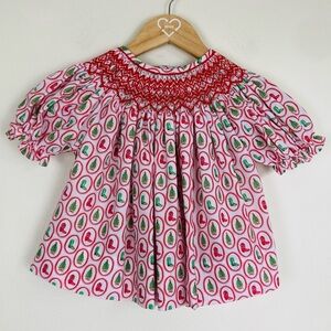 Ann + Reeves Christmas cowboy red white and green smocked top. Size 3T